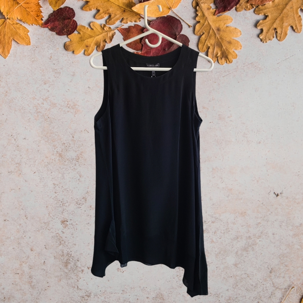 Eileen Fisher 100% Silk Sleeveless Pull Over Top Handkerchief Hem NWT